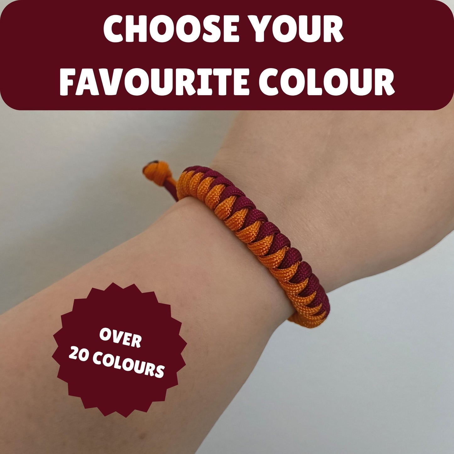 Custom Adjustable Paracord Wristband Snake-Knot: Two Colours - Choose Your Favourite Colour – Handmade