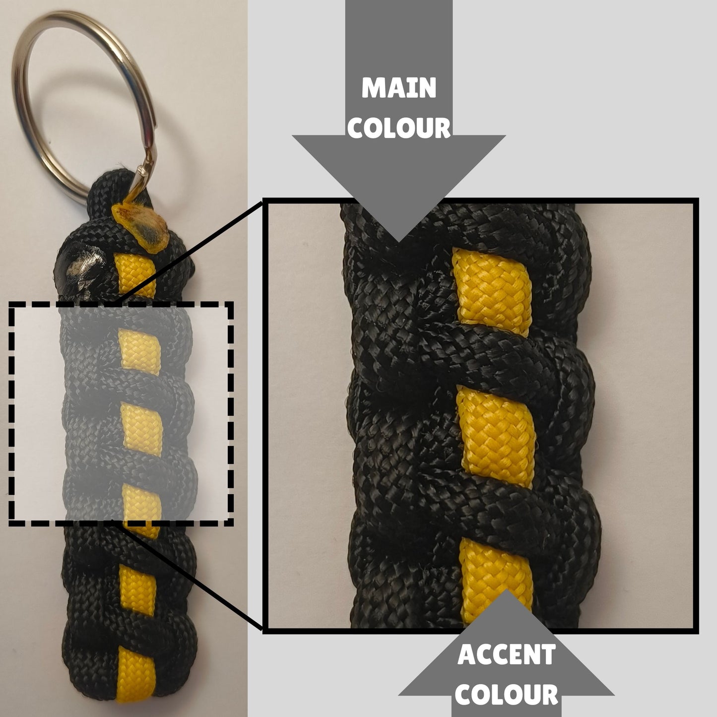 Custom Paracord Keyring: Cobra Knot with Accent Colour - Choose Your Favourite Colours - Handmade Accessory
