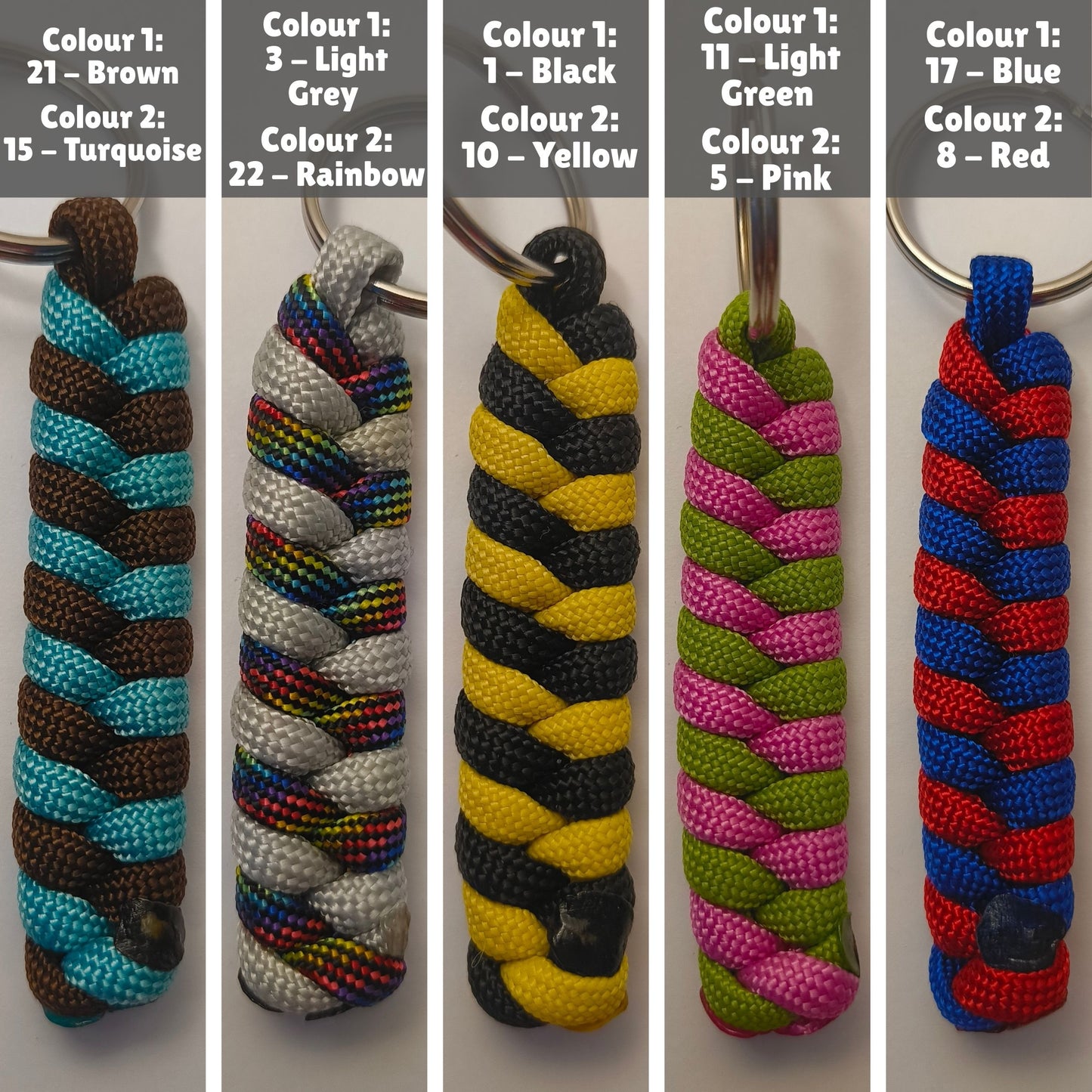 Custom Paracord Keyring: Two Colours Fishtail Weave - Choose Your Favourite Colours - Handmade Accessory