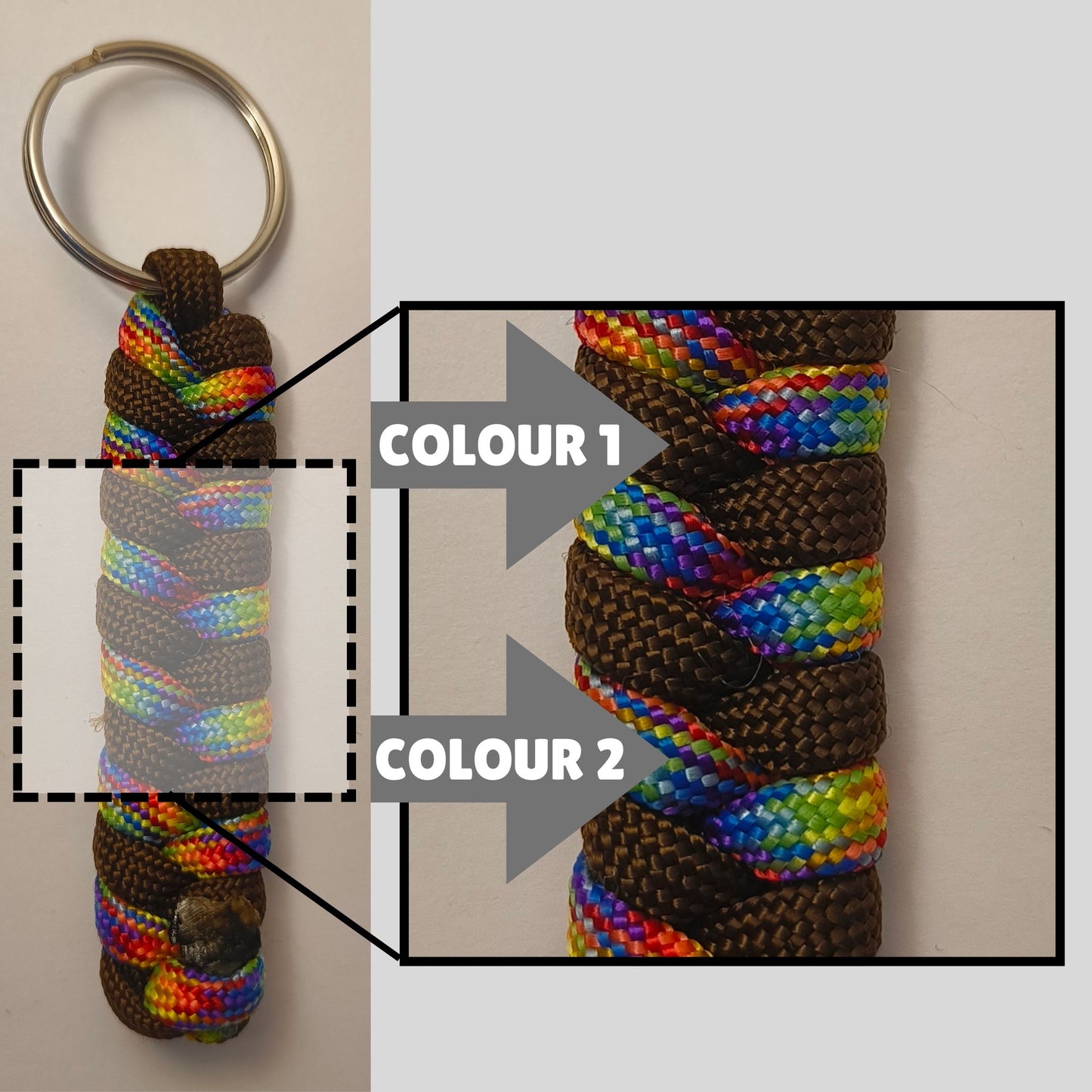 Custom Paracord Keyring: Two Colours Fishtail Weave - Choose Your Favourite Colours - Handmade Accessory