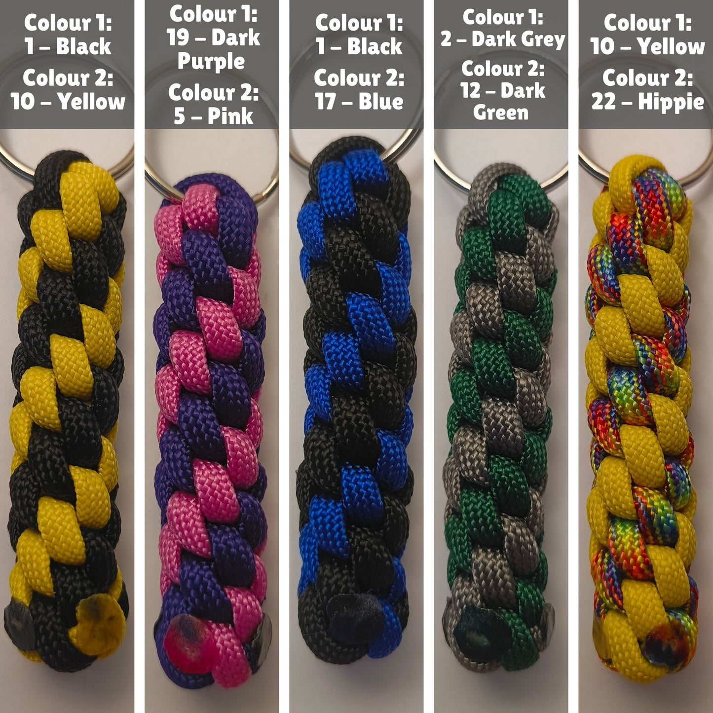 Custom Paracord Keyring: Two Colours Round Knot - Choose Your Favourite Colours - Handmade Accessory