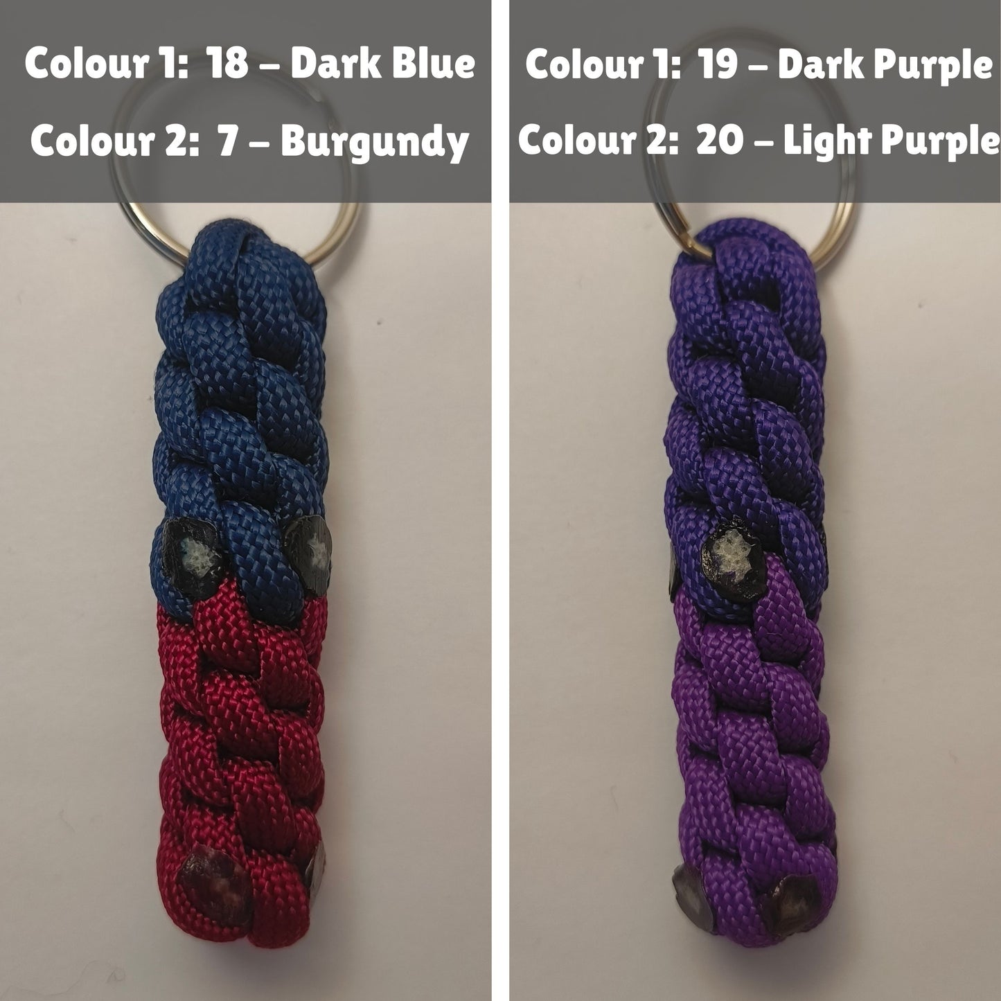 Custom Paracord Keyring: Two Colours Round Knot - Choose Your Favourite Colours - Handmade Accessory