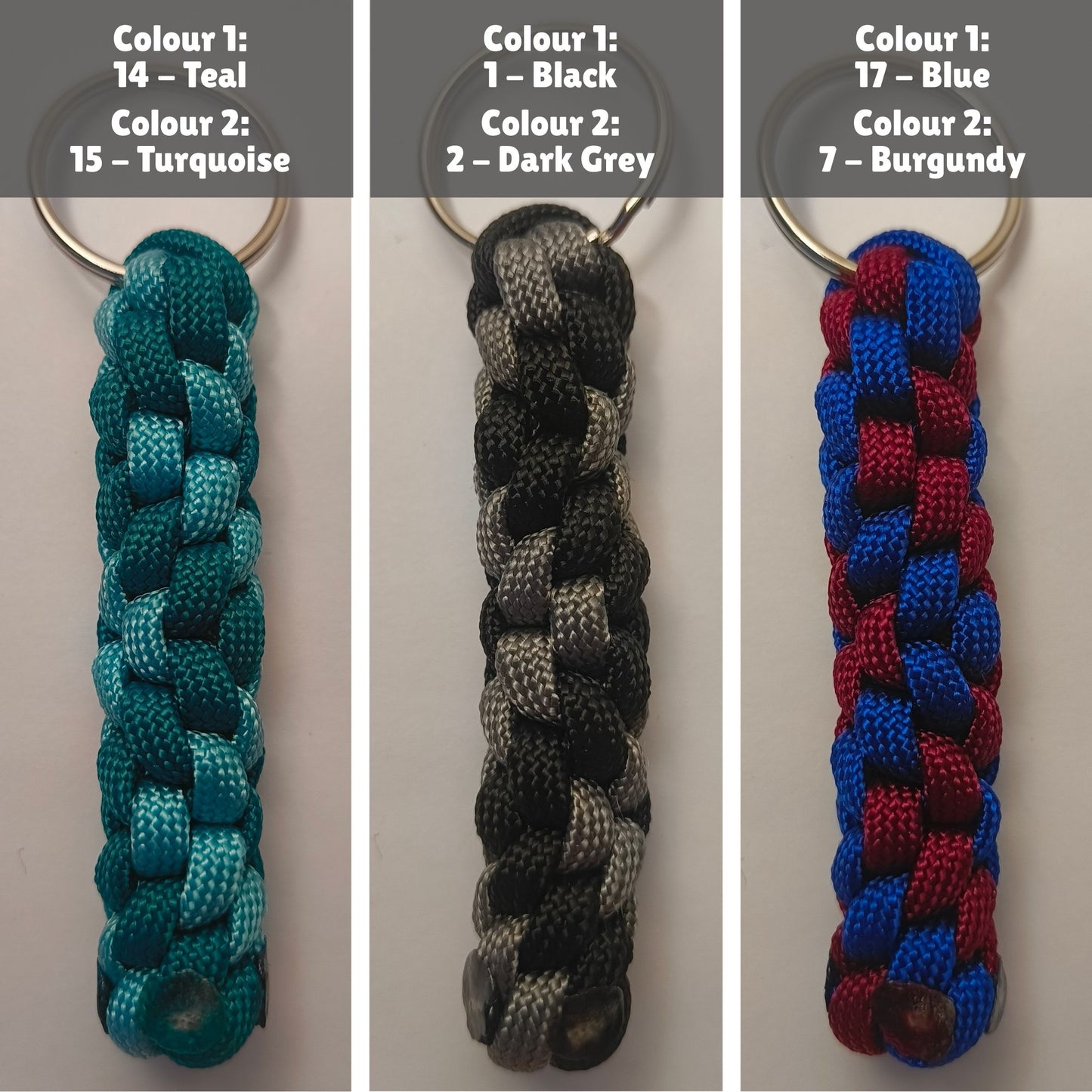 Custom Paracord Keyring: Round Knot, Zigzag Pattern - Choose Your Favourite Colours - Handmade Accessory
