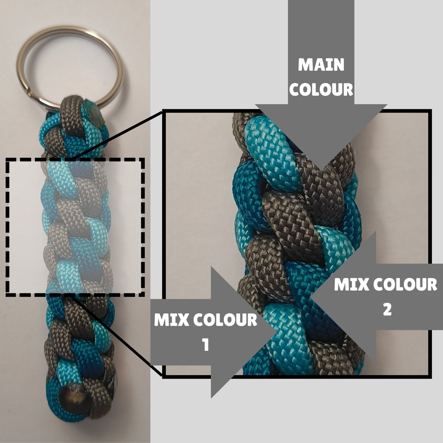 Custom Paracord Keyring: Three Colours Round Knot - Choose Your Favourite Colours - Handmade Accessory