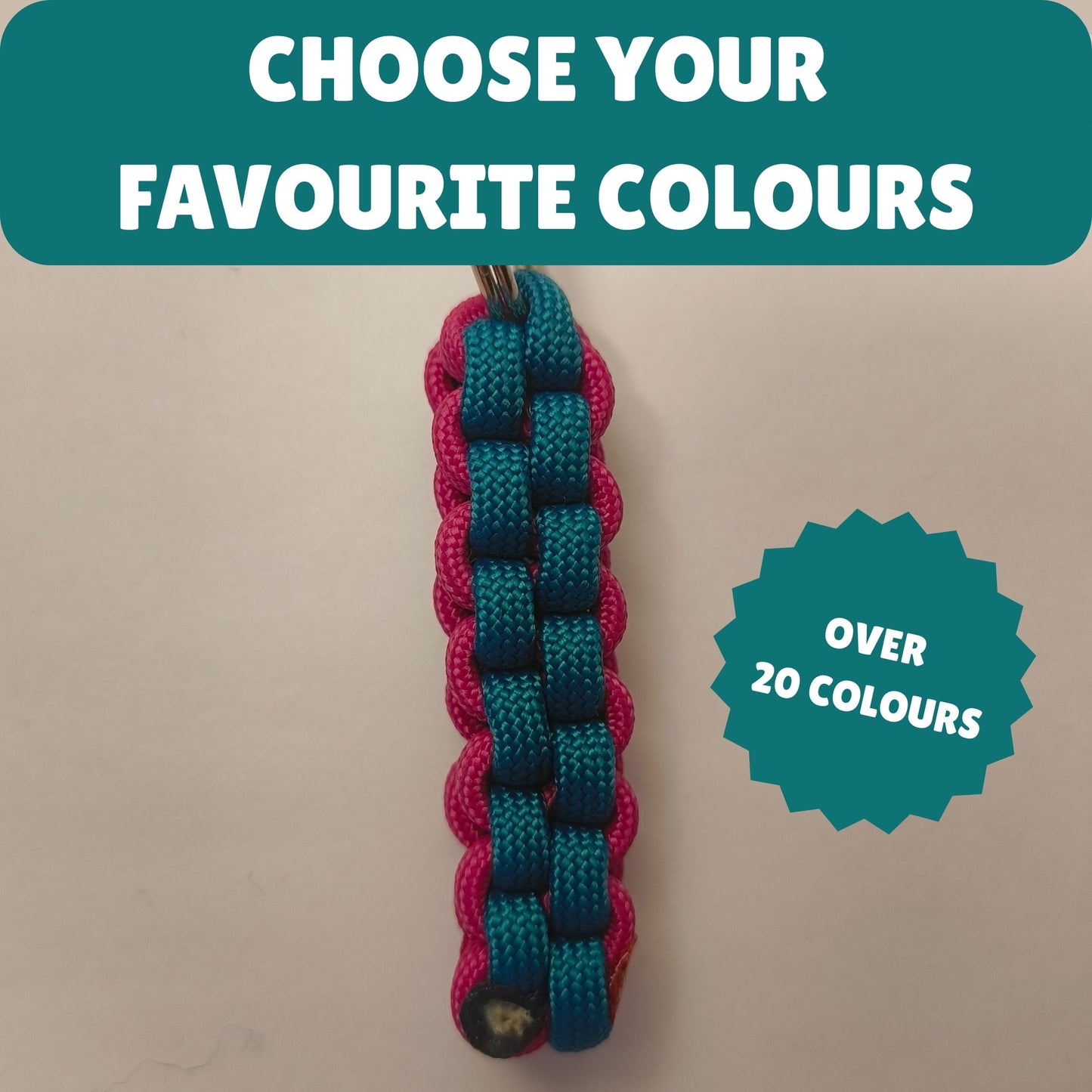 Custom Paracord Keyring: Two Colours Square Knot - Choose Your Favourite Colours - Handmade Accessory