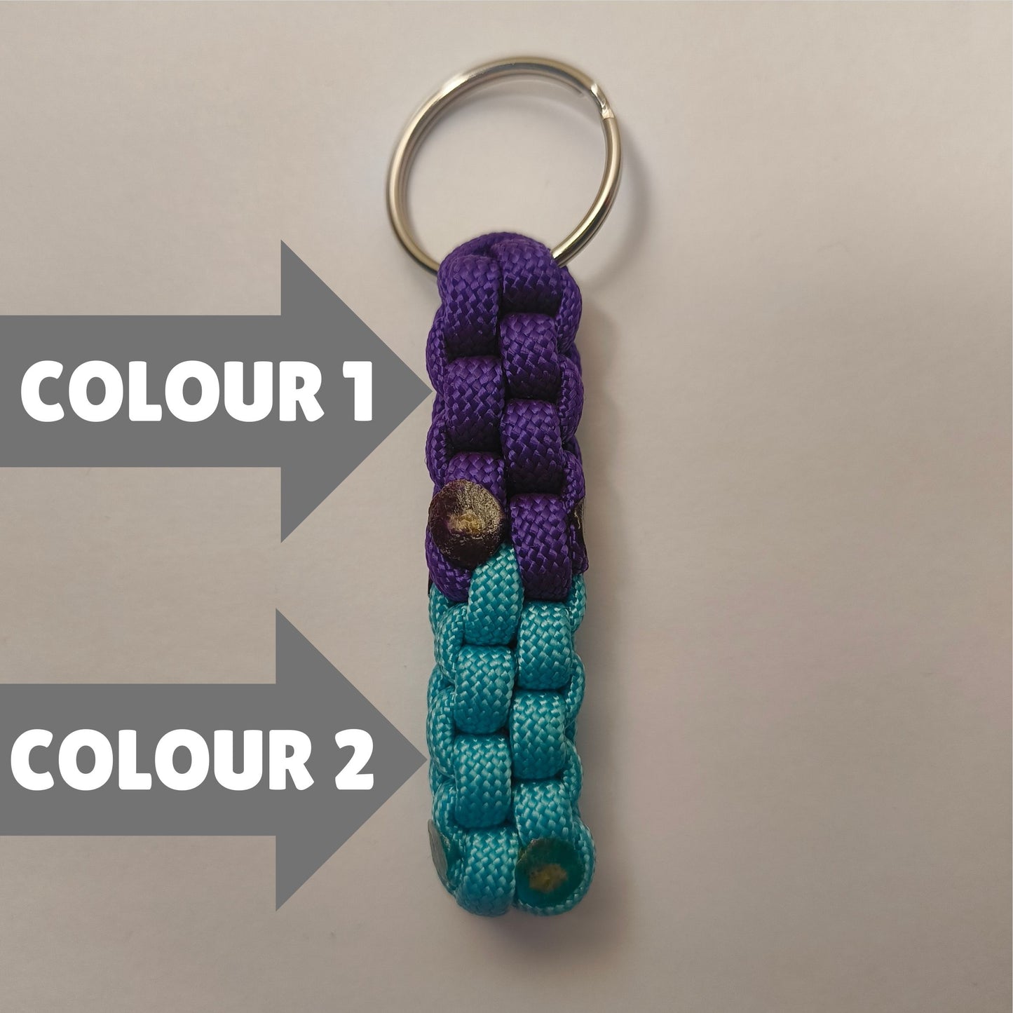 Custom Paracord Keyring: Two Colours Square Knot - Choose Your Favourite Colours - Handmade Accessory