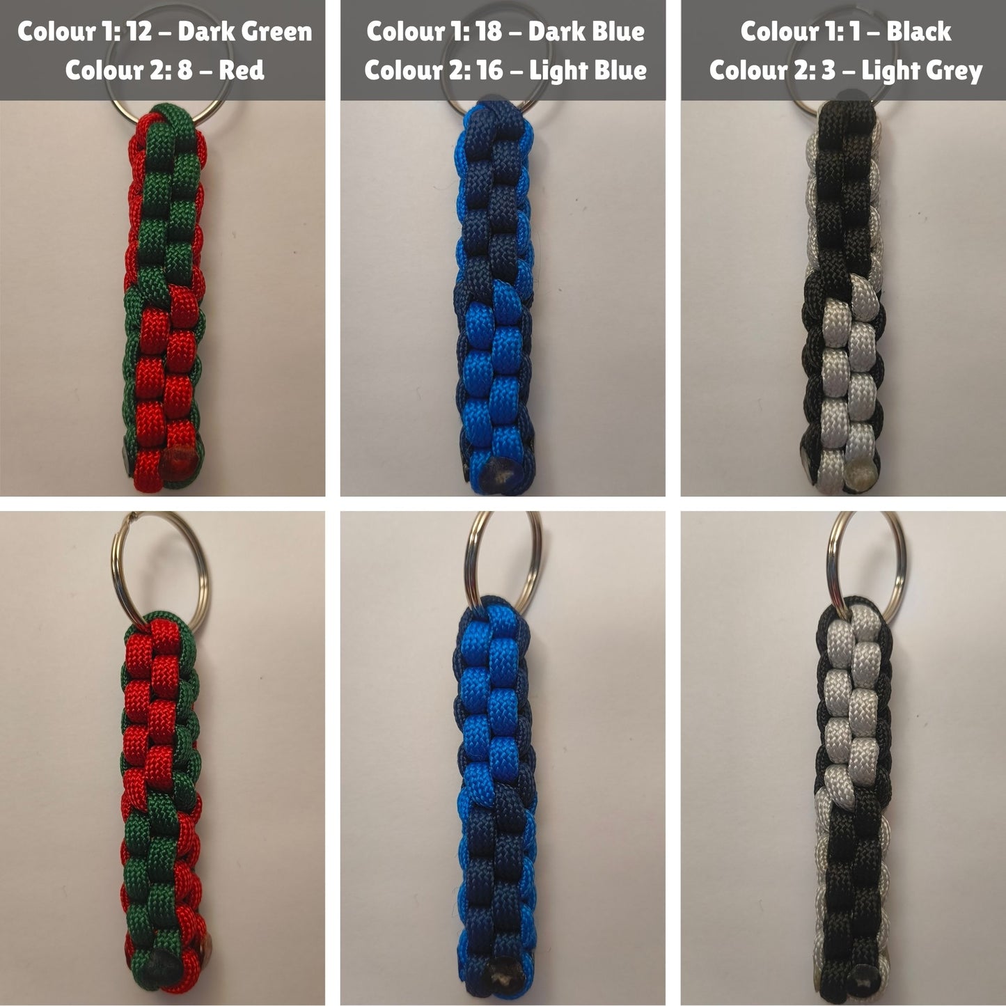Custom Paracord Keyring: Two Colours Square Knot - Choose Your Favourite Colours - Handmade Accessory