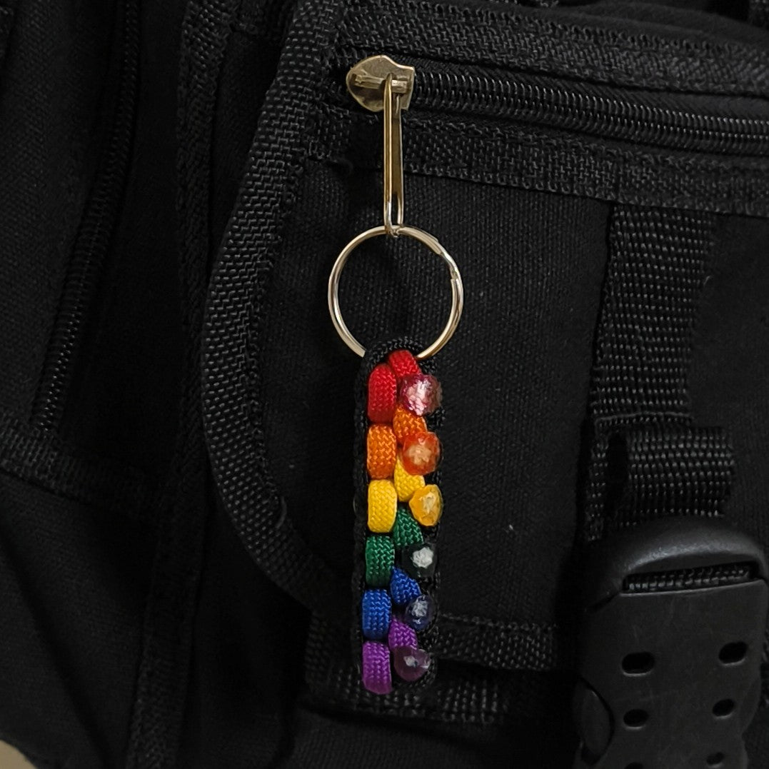 Paracord Keyring: Rainbow Square Knot - Handmade Accessory