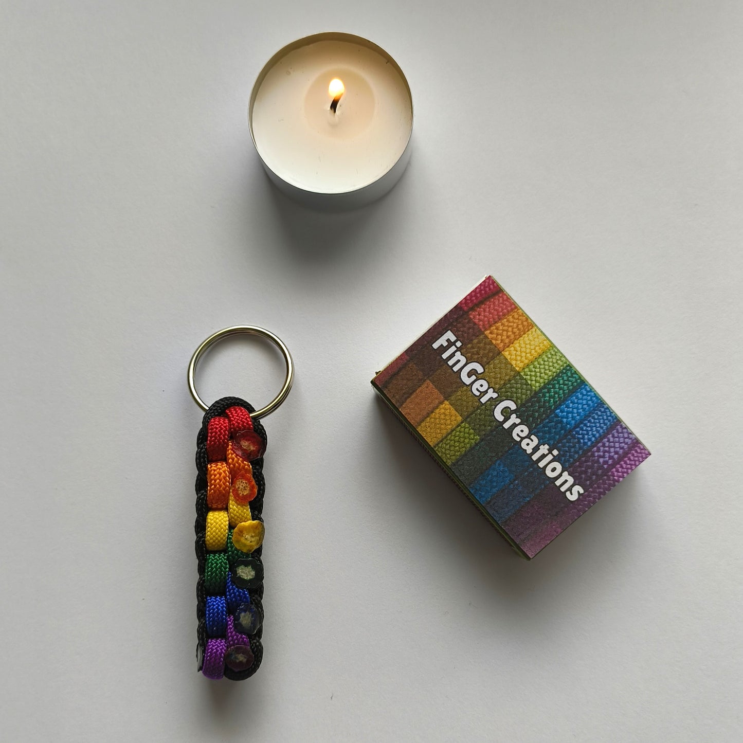 Paracord Keyring: Rainbow Square Knot - Handmade Accessory