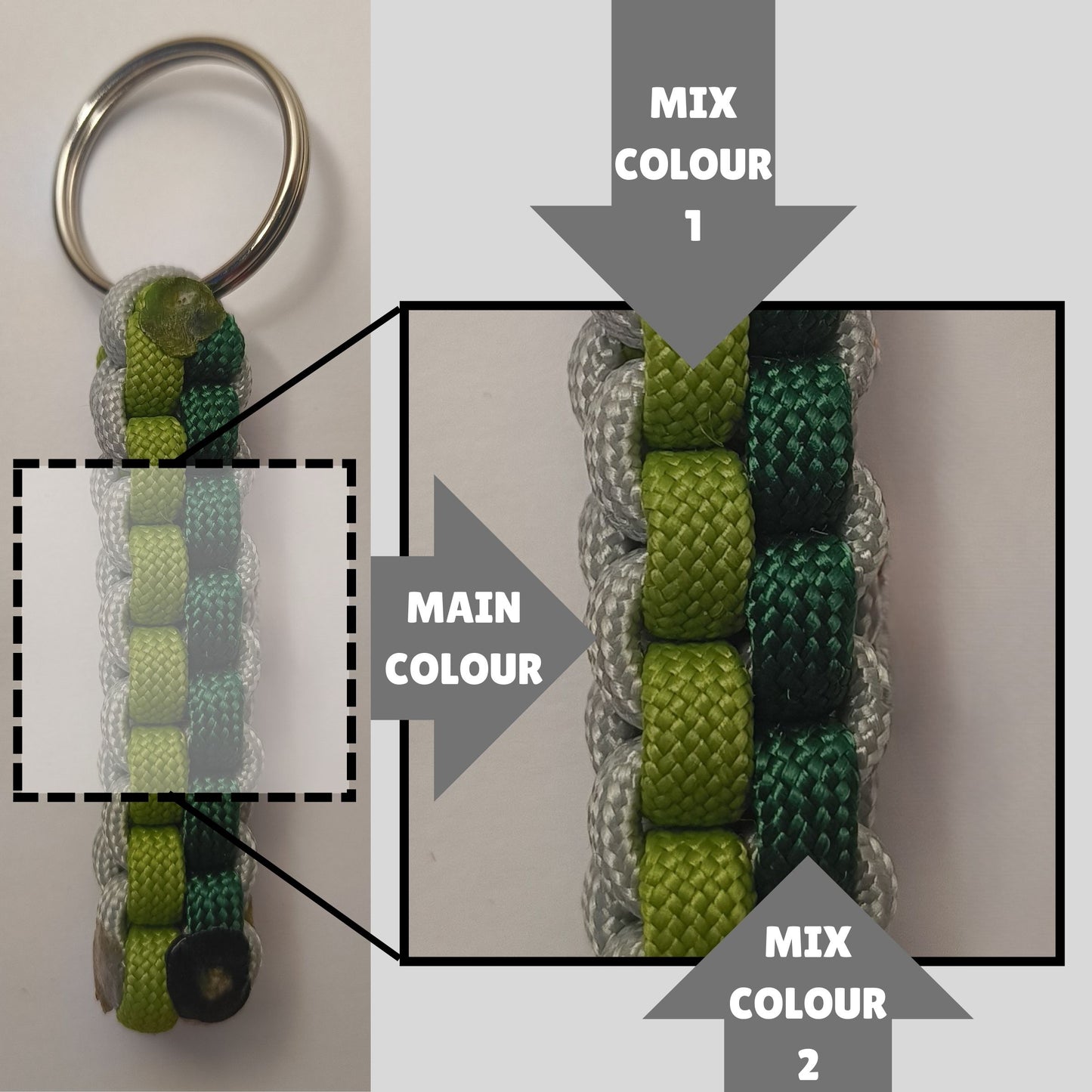 Custom Paracord Keyring: Three Colours Square Knot - Choose Your Favourite Colours - Handmade Accessory